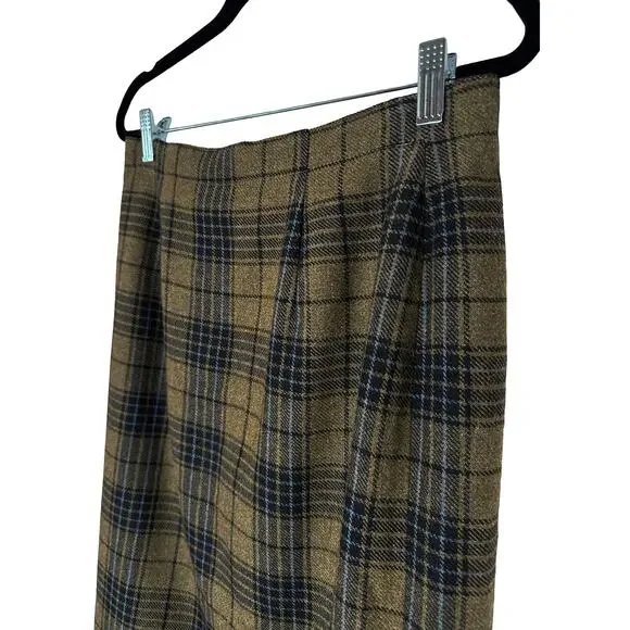 Vintage Liz Clairborne Lizwear Women's Pencil Wrap Wool Midi Skirt Plaid Fringe - Picture 5 of 7